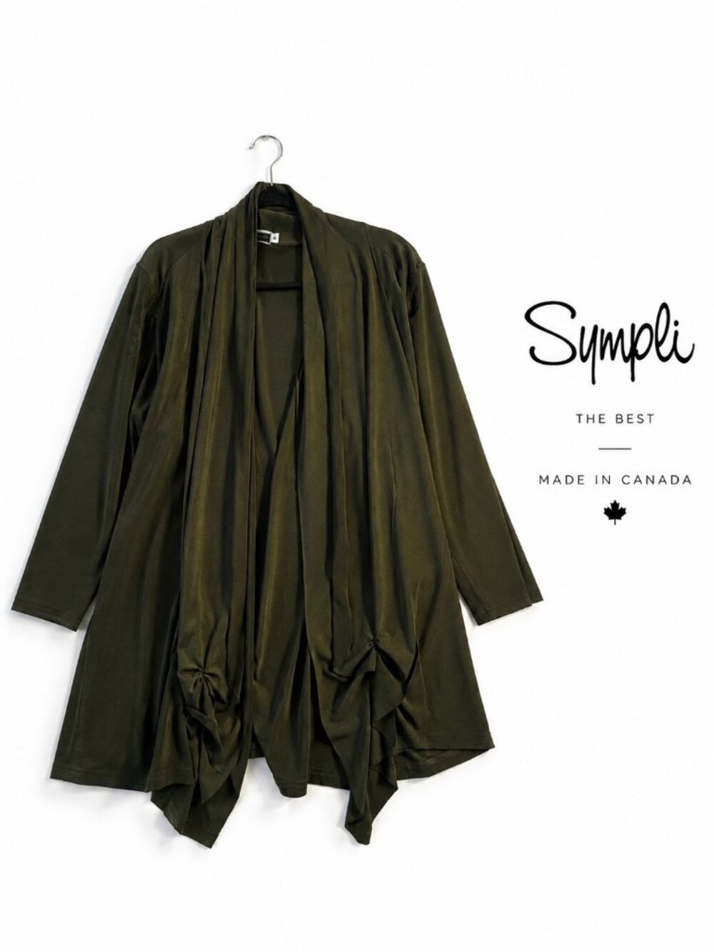 Sympli The Best Olive Green Draped Open Front Cardigan Jacket Size 12